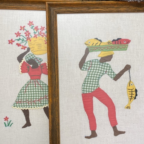 Set of 2 Vintage 70s Crewel Embroidered
Folk Art Framed - Picture 16 of 16